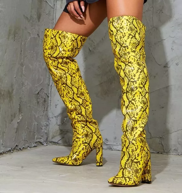 Bnib 5 Plt Yellow Snake Animal Over Knee Otk Thigh High Festival Clubbing Boots