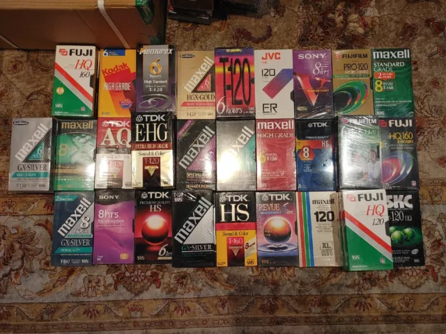 LOT (38) Mixed Blank VHS Video Tapes Sony,TDK,Maxell,Fuji,Mem. T-120 SEALED NEW LOT (38) Mixed Blank VHS Video Tapes Sony,TDK,Maxell,Fuji,Mem. T-120 SEALED NEW
