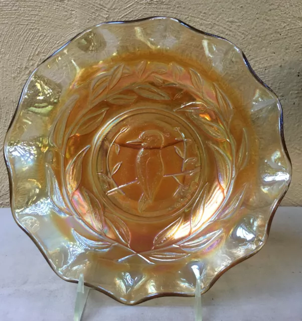 Australian Crown Crystal Marigold Carnival Glass Kingfisher Master Bowl