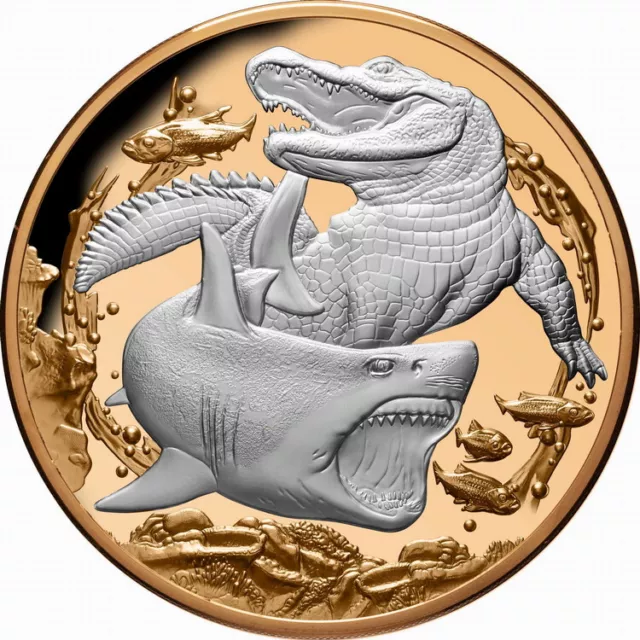 Niue 2022 GREAT WHITE SHARK CROCODILE Apex Predator Croc 5 Oz Silver SERIAL # 3