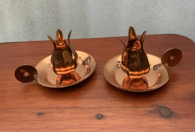 Pair Of Unusual Copper Wee Willie Winkie Chamber  Candle Holder 2.5” Tall