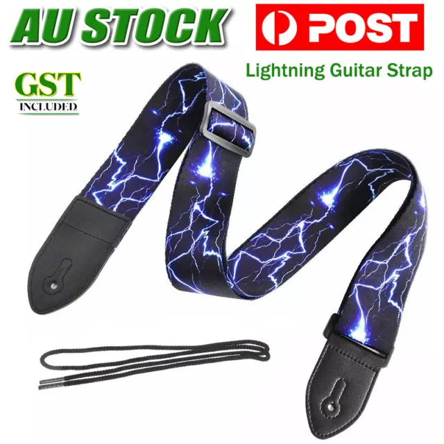 Electric Lightning Guitar Strap Adjustable Leather Belt Acoustic Electric Bass