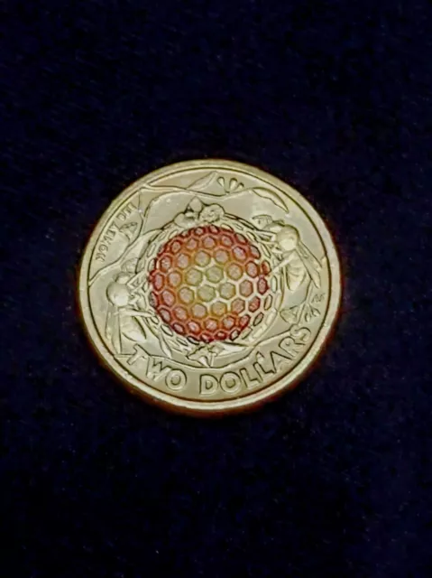 Australian 2 dollar Colorized Honey Bee Coin, 2022 From Roll *Ships From USA*