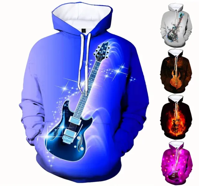 Mens Classic Bass Guitar Graphic Print Hoodie Sweatshirt Top - XS-6XL
