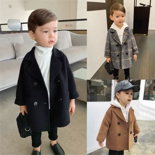 Toddler Kids Baby Girls Boys Plaid Coat Elegant Notched Collar Double Breasted