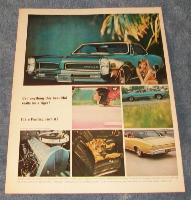 1966 Pontiac LeMans Tempest GTO Vintage Ad "Can Anything This Beautiful...."