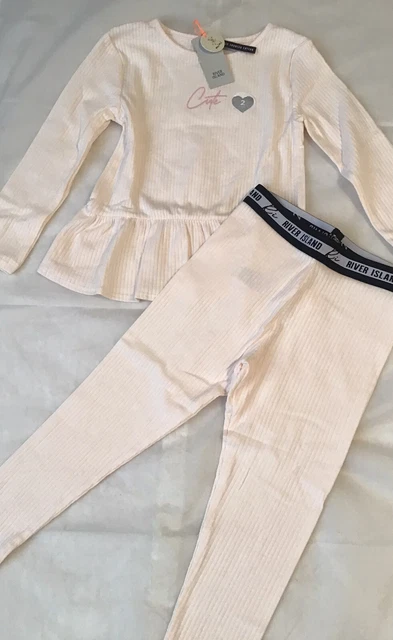 River island mini girls aged 2-3 years light pink Cute peplum ribbed set BNWT 2