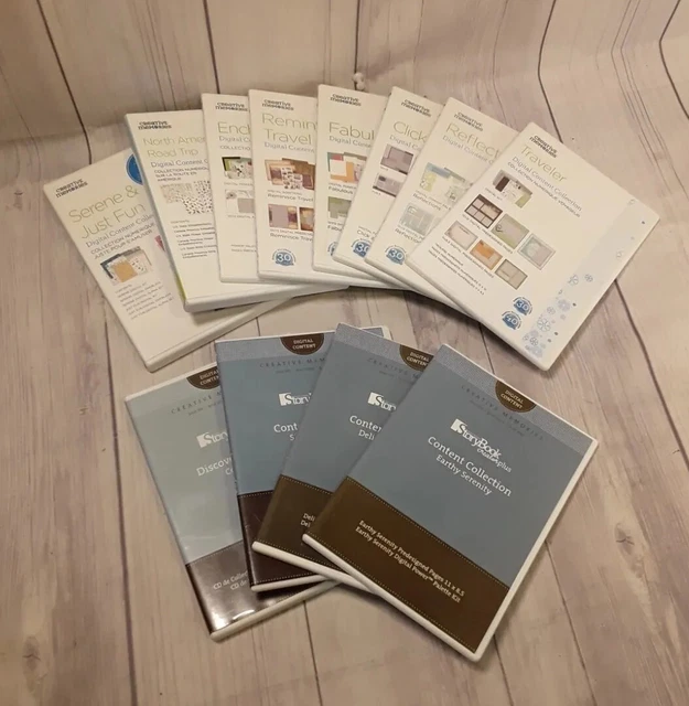 Lote de 12 Creative Memories Storybook Creator Contenido Digital + Creator Plus CDs