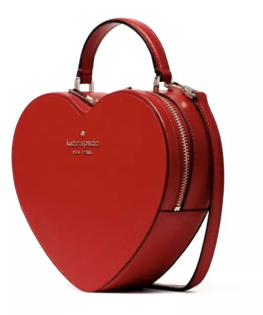 NWT Kate Spade Love Shack Heart Crossbody Purse Leather Candied Cherry Red New