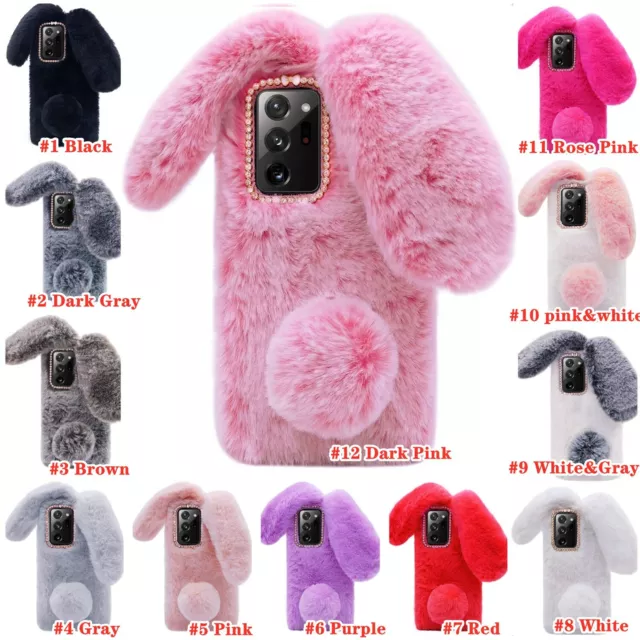 Cute Faux Bunny Fur Plush Girly Phone Case Fluffy Winter Soft Warm Phone Cover