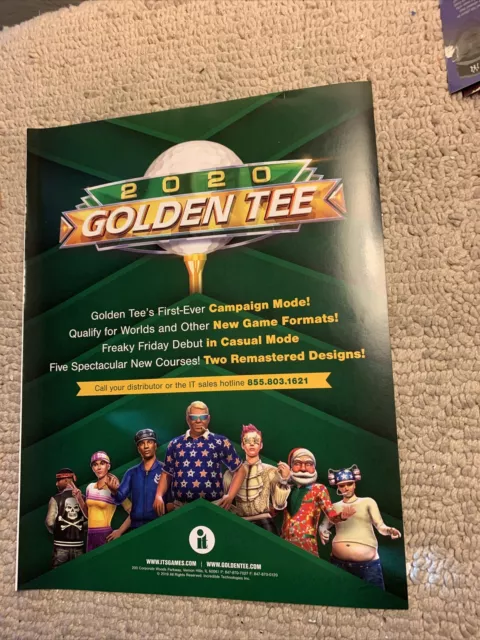 original  11- 8 '' Golden tee Golf  2020 Live ARCADE video GAME FLYER AD