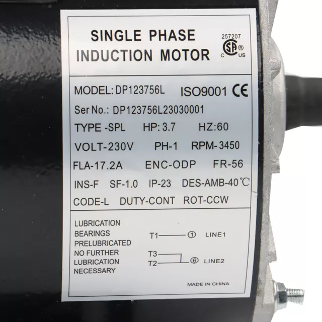 Air Compressor Electic Motor 3.7HP 3450RPM Duty 56Frame 1 Phase 5/8" Shaft 230V 3