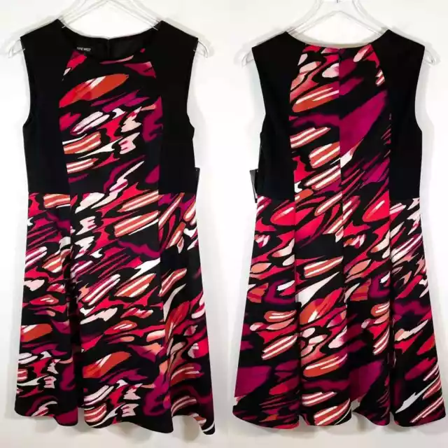 NWT Nine West Pink Lady Combo Fit & Flare Black Contrast Dress Size US 4