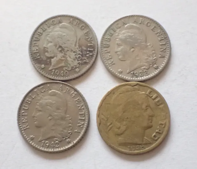ARGENTINA 1938, 1940, 1947, & 1948 5 Centavos coins ~4 coins~