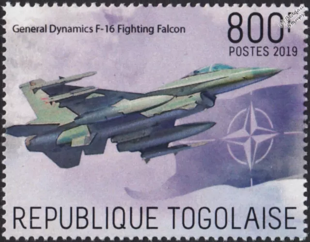 General Dynamics F-16 FIGHTING FALCON Fighter Aircraft / NATO Stamp (2019 Togo)