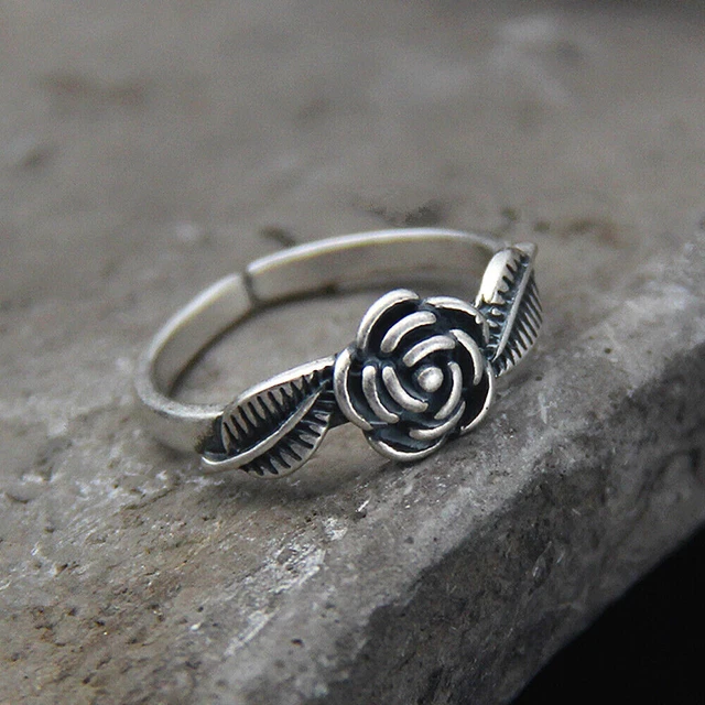 Bali 925 Sterling Silver Oxidized Rose Flower Open Ring A3823