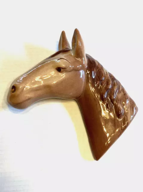 Vintage Ceramic Horse Head Wall Plaque Chesnut Brown Sweet Face Long Eyelashes