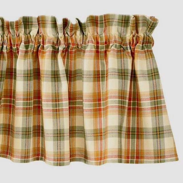 New Country Farmhouse ORANGE RED GREEN PLAID VALANCE Curtains Topper