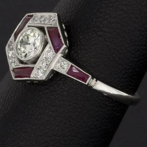 2.88 Carat Round Cut Lab-Created Diamond Antique Hexagon Style Old Vintage Rings