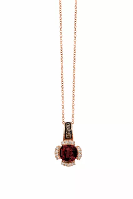 LeVian 14K Rose Gold Rhodolite Garnet Chocolate Diamond 1.14 ct Pendant Necklace