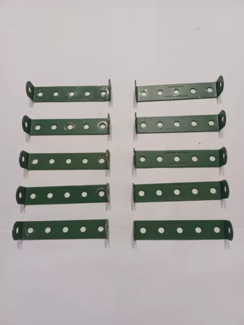 10 X Meccano 1 x 5 x 1 Hole Double Angle Strips Part 48a Mid Green Stamped MMIE