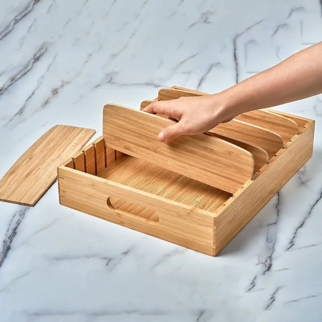 Kitchen Storage Wood Box Detachable Partition Tray Dishes Seasoning Holder Tool