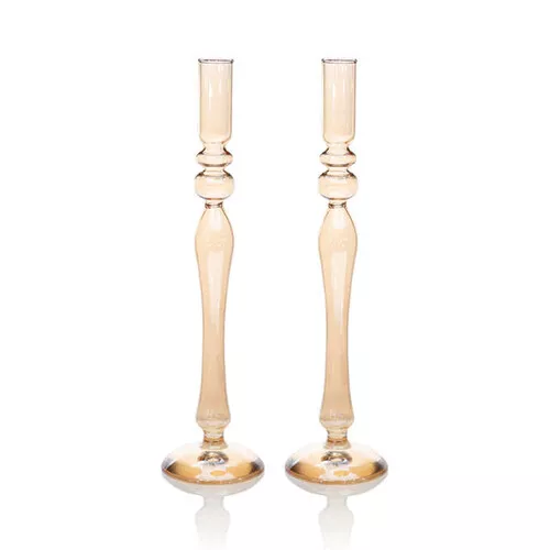 2 Set Kerzenhalter aus Glas Stabkerzen, Tafelkerzen - Kerzenständer Champagner