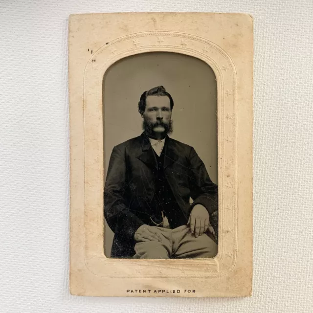 Antique Tintype Photograph Handsome Man Mustache Long Mutton Chops