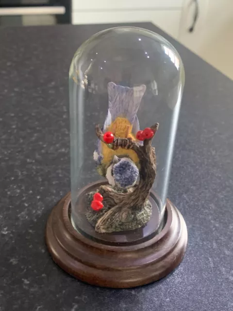 Country Artists Blue Tit under a Glass Dome, Resin Bird in Dome. 1980’s