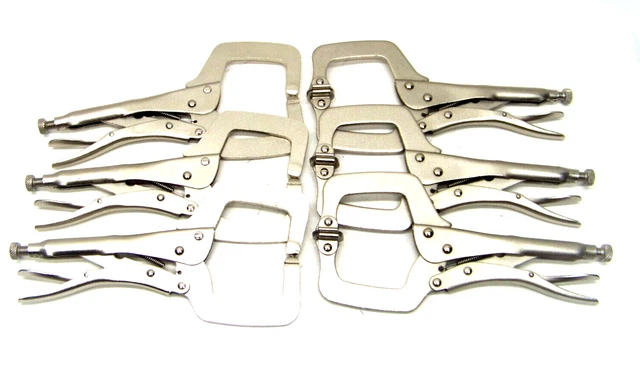 6 pcs 11" Locking C Clamp Pliers 3 with Regular Tip and 3 with Swivel Pad