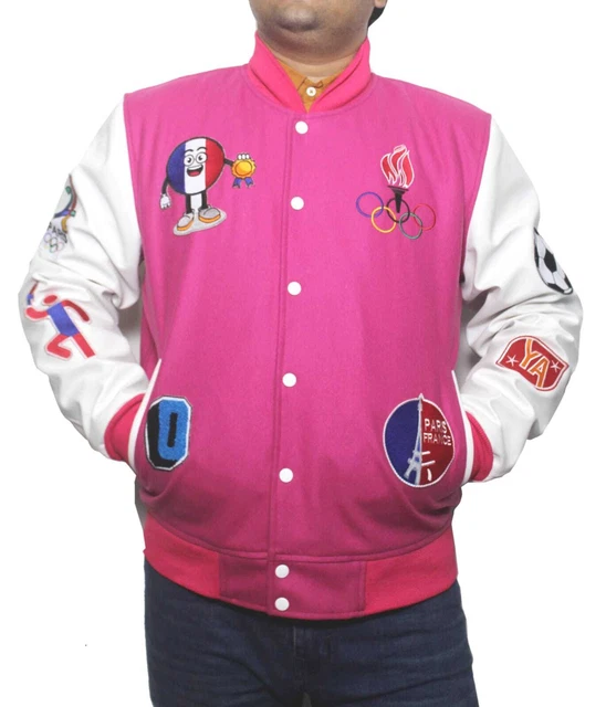 PERSONALIZED PARIS 2024 Olympics France Pink Wool Varsity Jacket for