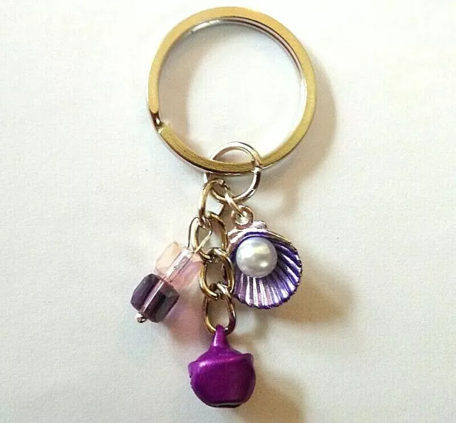 Porte Clé / Bijou de sac Coquillage Perle Cube Clochette Violets coordonnés