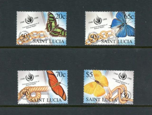 R2615 St.Lucia 1998 Papillons, Human Rights 4v. MNH