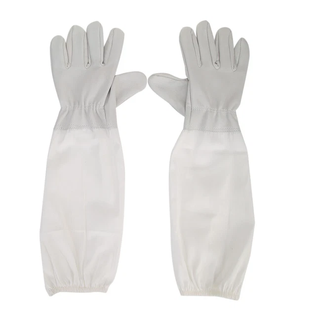 1 par de guantes de apicultura de cuero de algodón para apicultura anti-mangas de abeja (blancos)