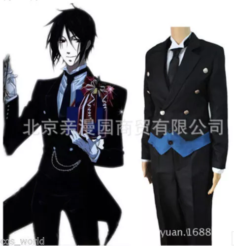 Black Butler Kuroshitsuji Sebastian Michaelis Black Uniform Cosplay Costume Suit