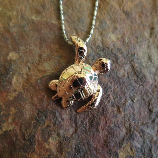 Hawaiian Jewelry Waving 925K Sterling Silver Turtle Necklace Pendant SP94209