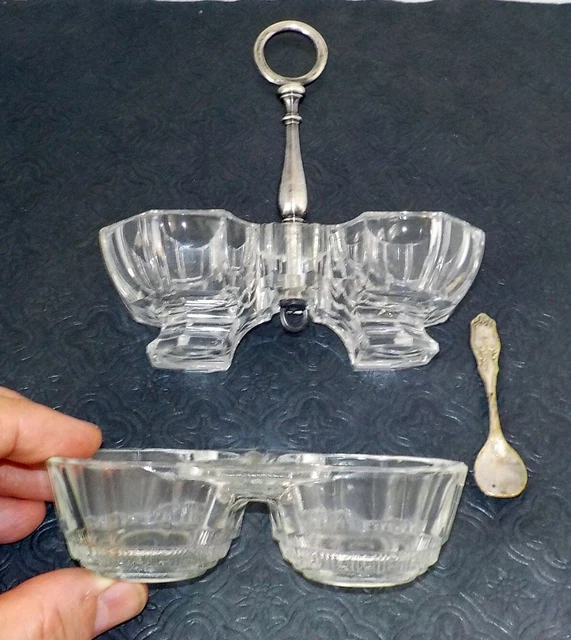 Lot De 2 Confituriers / Beurriers - Cristal Et Métal Argenté - Style Classique - Occasion