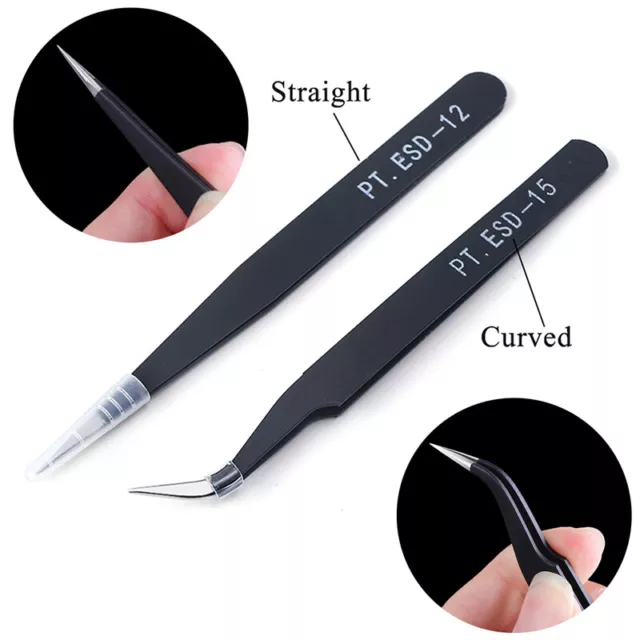 1PCS ESD-12/15 Tweezers Stainless Steel Industrial Anti-static Cross Tweeze VU