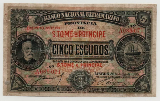Portugal Saint Thomas E Prince Portugal 5 Escudos 1935 Pick 26 Look Scans