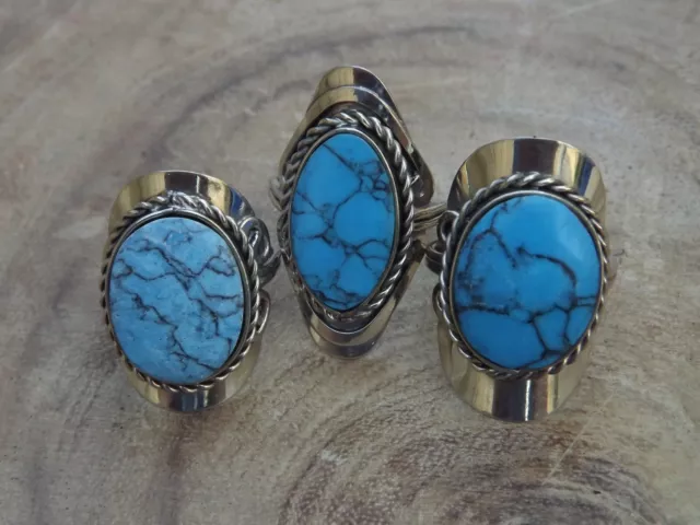 Alpaca Silver Turquoise Adjustable Ring - Western Silver Turquoise Stone Rings