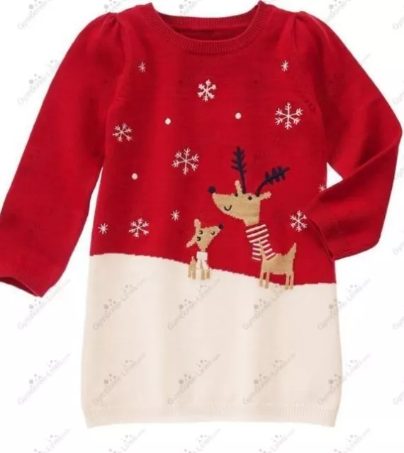 Gymboree Girls 2T Holiday Shop Reindeer Friends Sweater Dress NWT