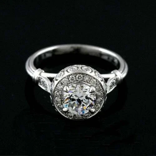 Bague De Fiançailles Or Blanc 14 Carats Avec Diamants Simulés - Taille US 12, Réglable, Style Trois Pierres