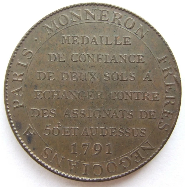 Medaglia Francia Rivoluzione Parigi Monneron 2 Sols 1791 quasi timbrata 2