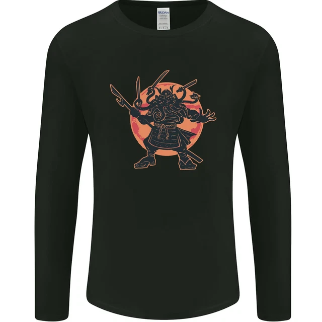 Samurai Cthulhu Kraken da Uomo Manica Lunga T-Shirt