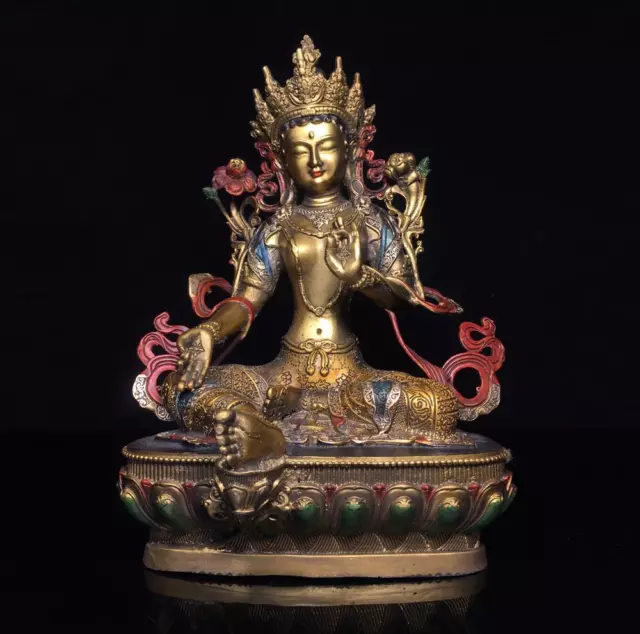 30CM Old Rare Chinese Bronze Color Gilding Statue Buddha Q678