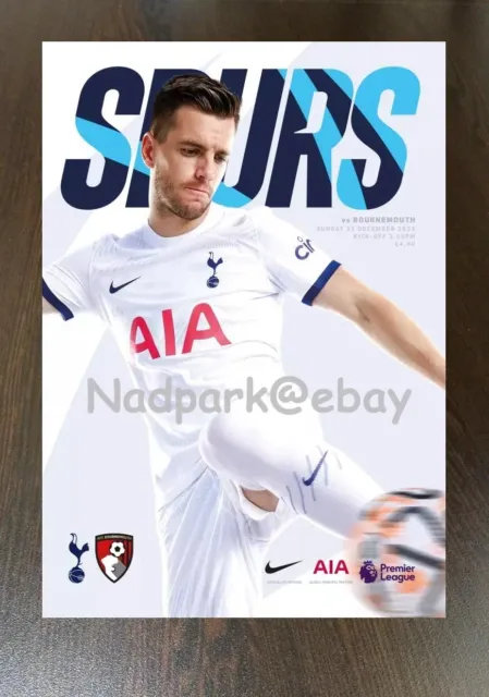 Tottenham Hotspur Spurs v Bournemouth Programme 31st December 2023 31/12/23 vs.