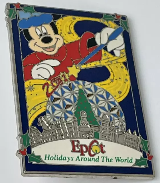 Disney Sorcerer Mickey Epcot Holidays Around The World Christmas 2001 Pin Vntage