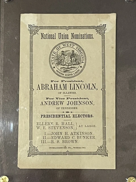 1864 Abraham Lincoln Scarce West Virginia Ballot