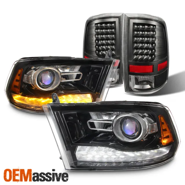 For 09-18 Dodge Ram LED DRL Projector Headlight+ LED Brake Lamp Taillights Lamps