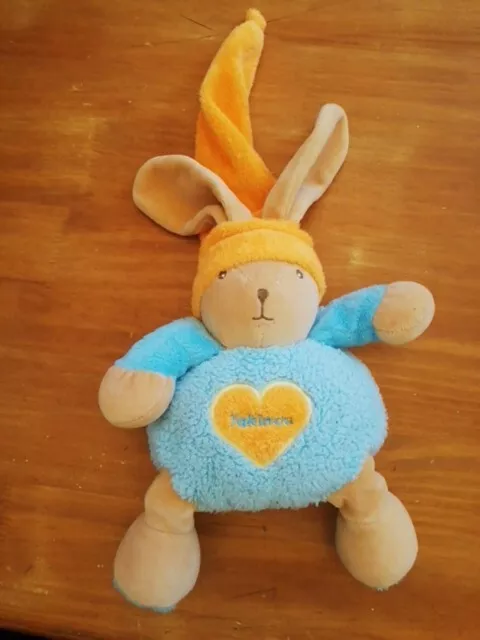 Doudou Peluche Takinou Lapin Beige Bleu Orange Bonnet Cœur Coeur Marron Boule